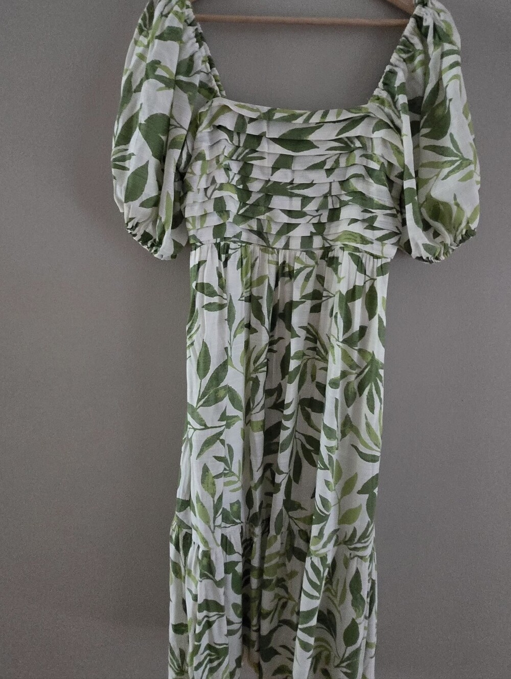 LC Lauren Conrad Smocked Midi Dress Botanical Leaf Pattern Lined Pockets